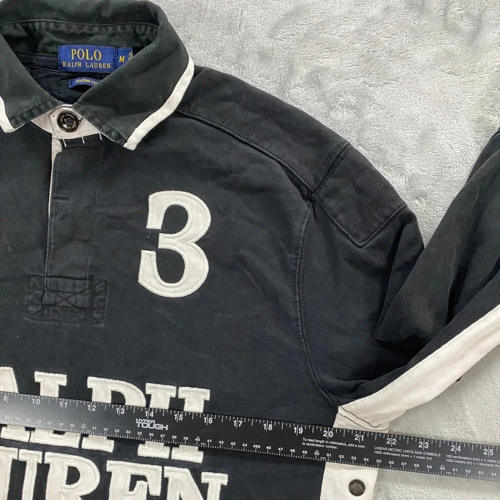Vintage 90s Polo Ralph Lauren St. Moritz World Cup LS Rugby Shirt Men's M Black
